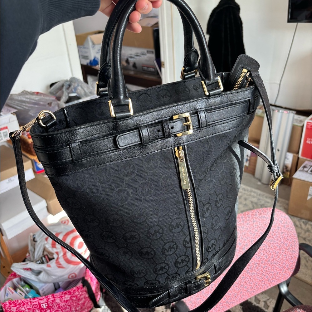 Michael Kors Black Shoulder Bag with Gold Accents